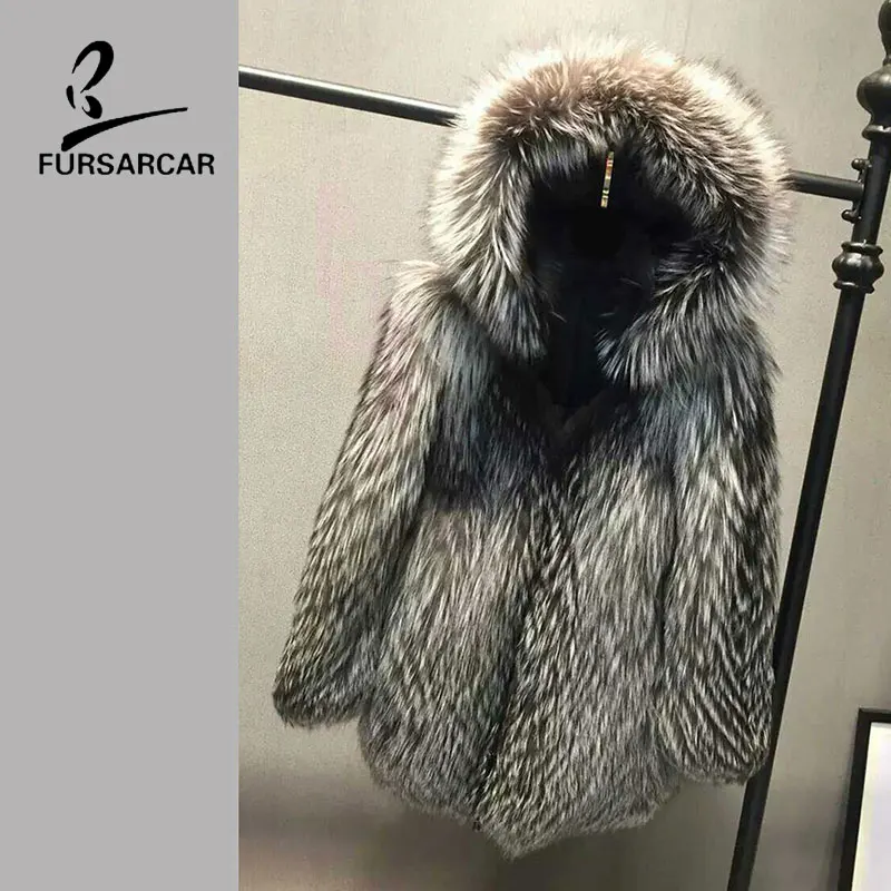 Новинка 2020 шуба FURSARCAR из натурального меха с капюшоном Женское зимнее теплое