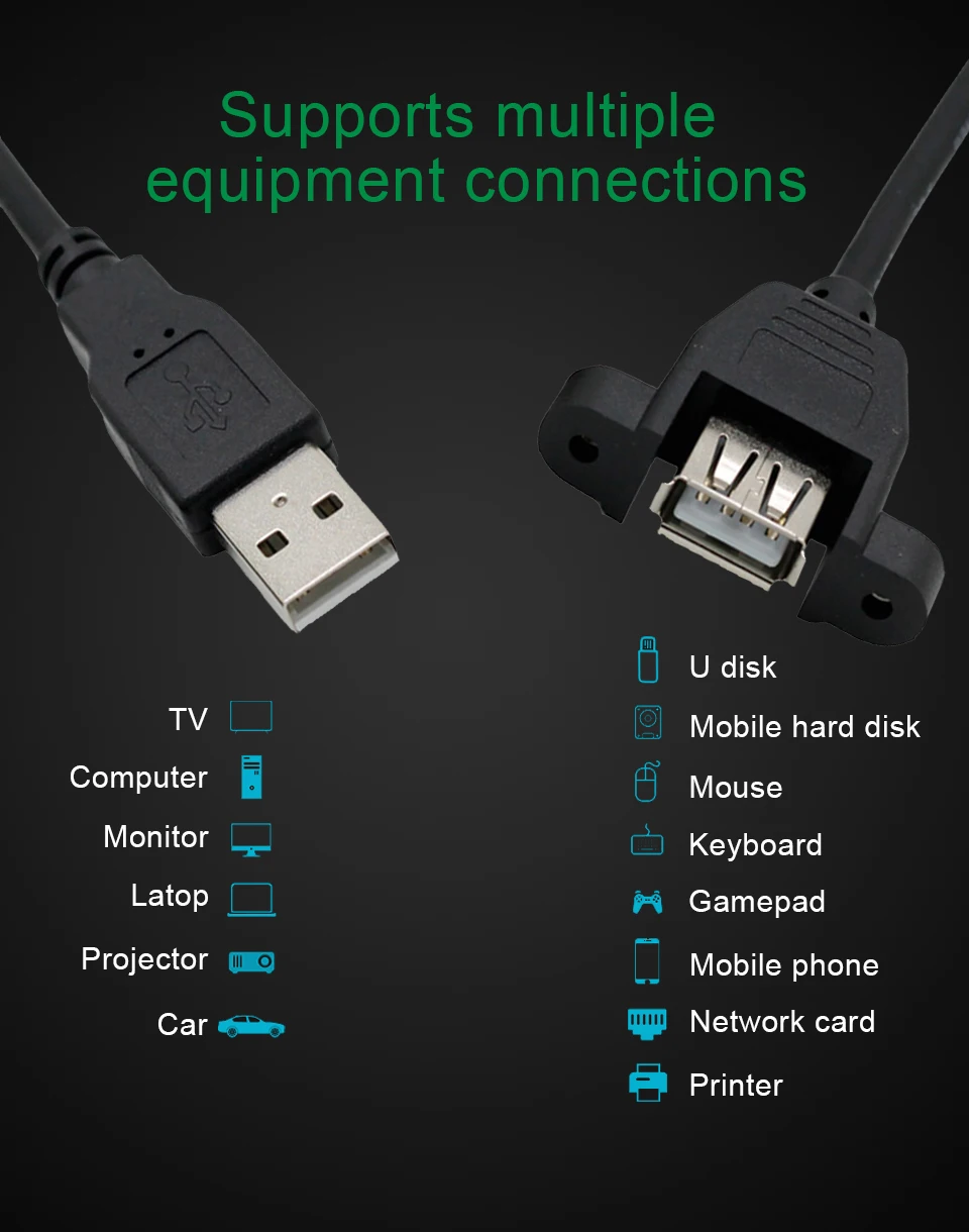 USB 2.0 Extension Cord With Ear usb extension Cable Male to Female Wire Extend Can Be Fixed For PC Laptop USB cable Extender (3)