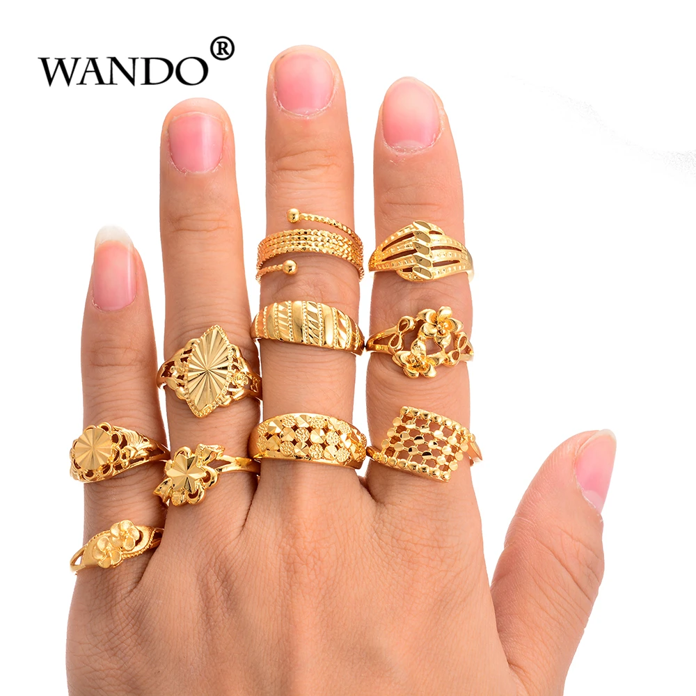 WANDO Unique Personality Flower Gold Color Ring African Wedding Celebrities Evening Party Luxury Metal girlfriend jewelry R63