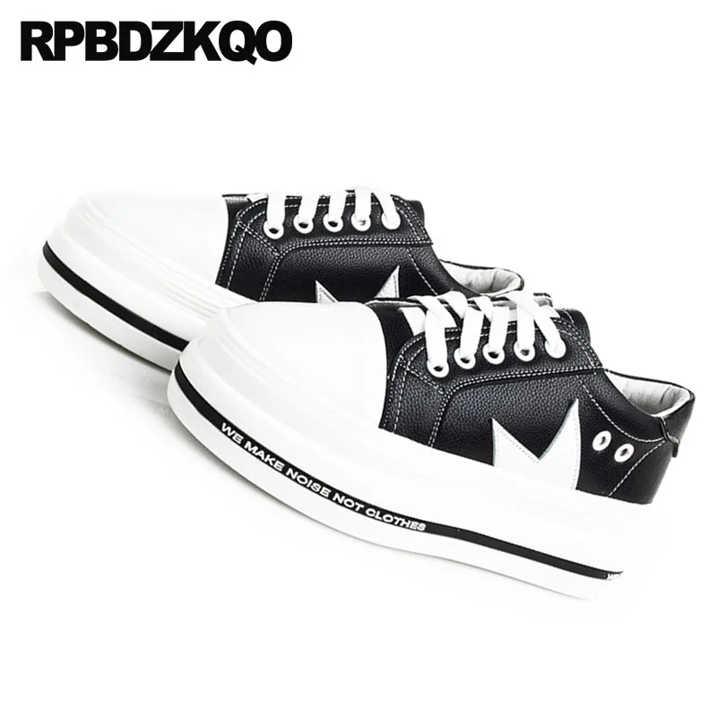 Plate Formateurs Femmes Noir Rond Lace Creepers Semelle Confortable Chaussures Casual Bout Noir Up Chine Épaisse Ascenseur Appartements blanc Sneakers Muffin forme vqw1w
