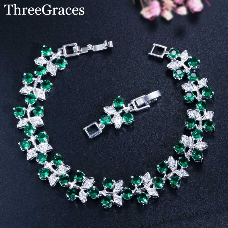 

ThreeGraces 5 Color Options CZ Jewelry Accessories Green Red Purple Cubic Zirconia Crystal Friendship Bracelets For Ladies BR101