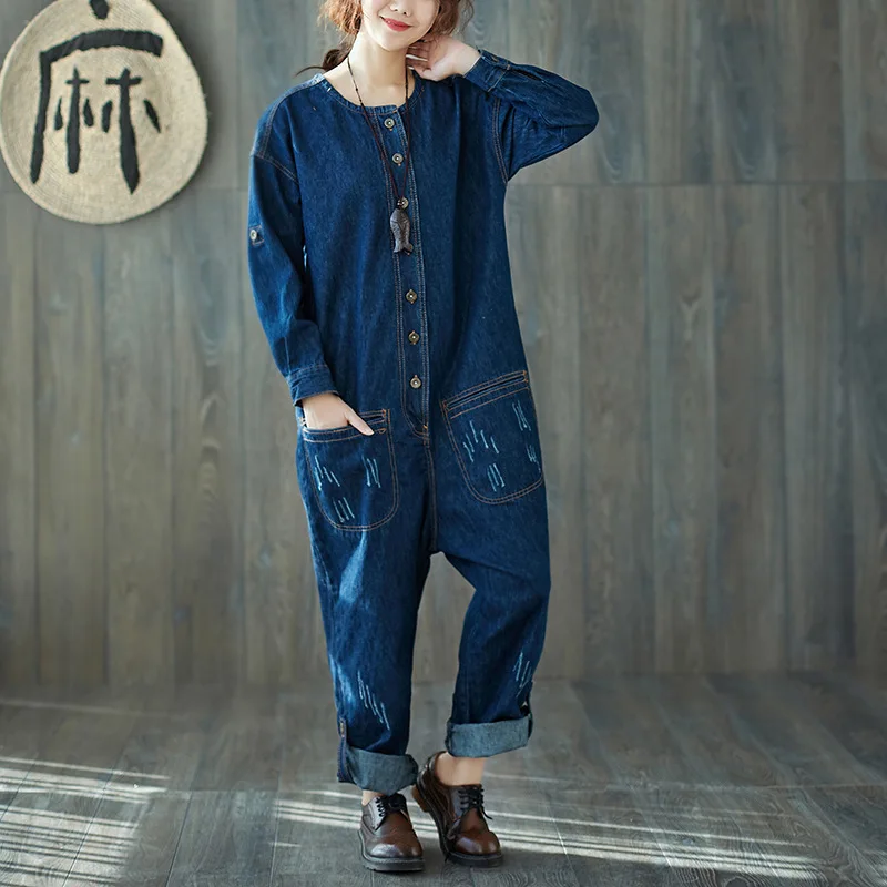 

Denim Working Overalls Ladies Loose Denim Jumpsuits Work uniforms clothes Long sleeves Jumpsuits For Worker Repairman G12153