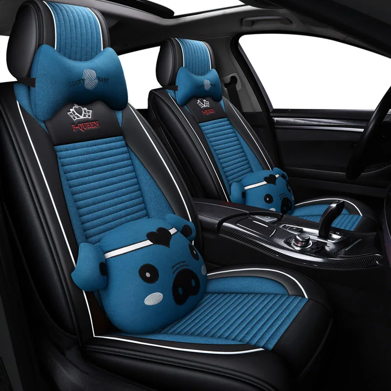 KADULEE Авто льняные автомобильные чехлы для dacia duster logan dokker sandero stepway защитное покрытие автомобильного сиденья чехлы для автомобильных сидений - Название цвета: blue Cartoon