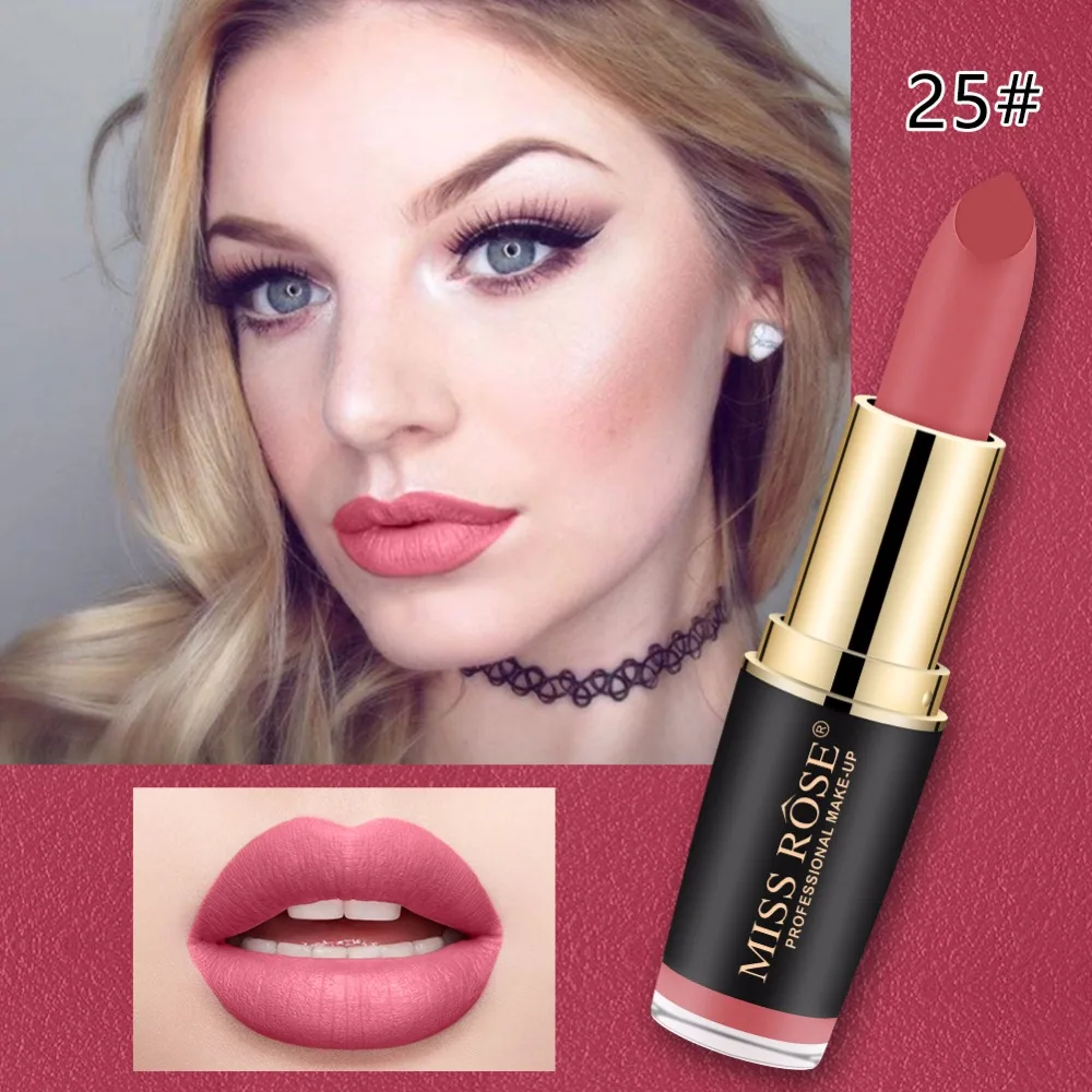 MISS ROSE Nude Color Lipstick Matte Batom Long Lasting Moisturizer Velvet Red Pink Pigments Brand Lip Stick Makeup 2019 |