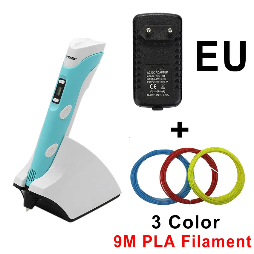 Беспроводная зарядка 3D Ручка RP-200B, светодиодный экран 3D печать Ручка креативная игрушка подарок для детей дизайн рисунок - Цвет: Blue EU