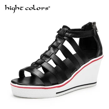 

Wedge Sandals Female 2019 New Zipper 8 cm Fish Mouth Platform High Heels Wedge Sandals Buckle Slope Summer Roman Shoes