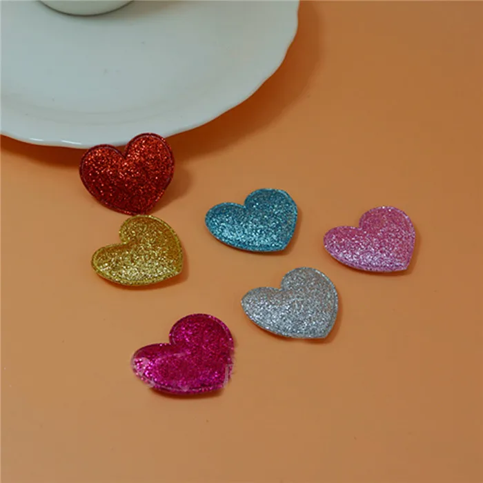 60 шт./партия, 3,4*3 см, разноцветные нашивки в форме сердца, разноцветные мягкие аппликации для DIY, Детские аксессуары для волос - Цвет: shiny Mix color