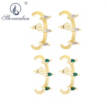 

Slovecabin 925 Sterling Silver Alani Gold Pin Earring Cuff BUTTERFLY CLASP FASTENING Clear CZ Green Women Jewelry