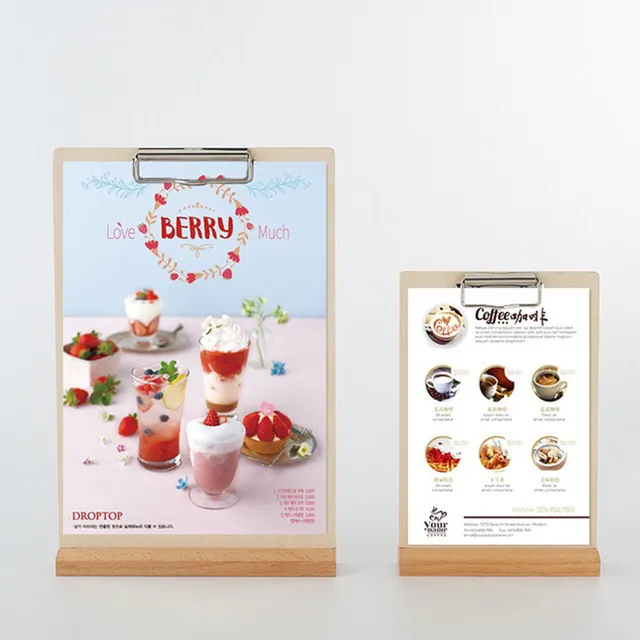 Upgrade your display game with the A4 Table Wooden Menu Flyer Clip Board Paper Document Organizer Menu Poster Frame Holder Display Stand.