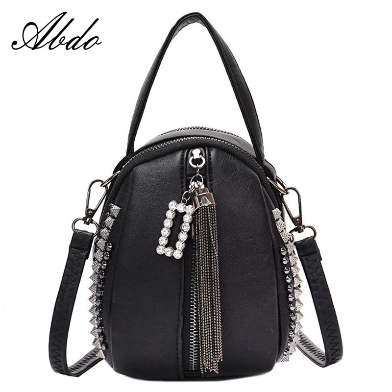 

Black Phone Bag Rivet Small Handbags and Handbags Fashion Chain Tassel PU Leather Shoulder Bag for Girls Women Bag