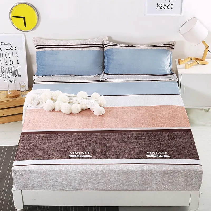

European Style Brown Splicing Pattern Satin Bed Sheet Fitted Sheet Warm Deep Double Single Bed Sheets Queen King Size 180x200cm