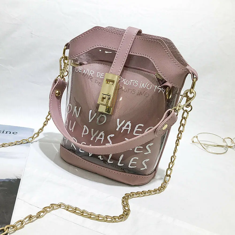 

Women Bag Lady Mini Clear Transparent Chain PVC Crossbody Shoulder Bag Lovley Fashion Beach Messenger Handbag Purse