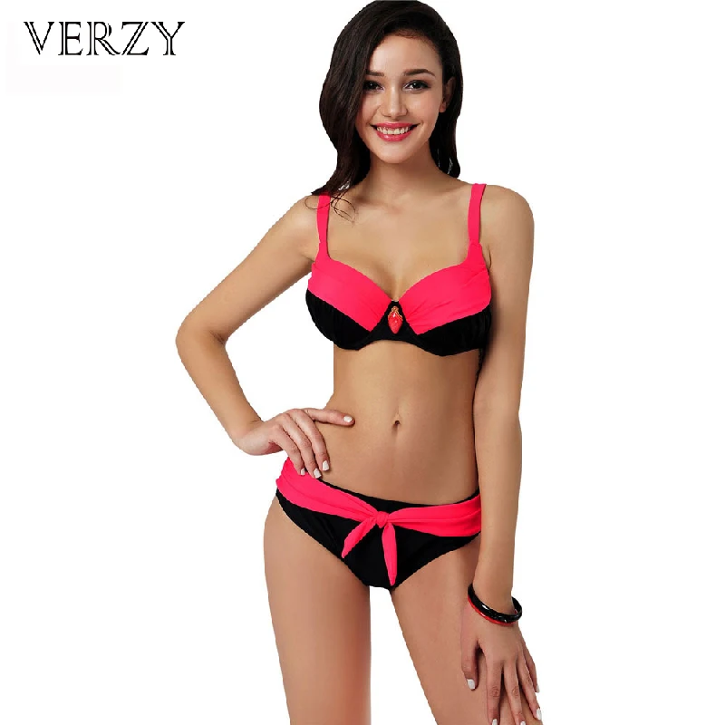 2016 Plus size bikini swimwear women summer clothes for Ladies Busty breast Bikinis 4 colors knot womens High quality swimsuit