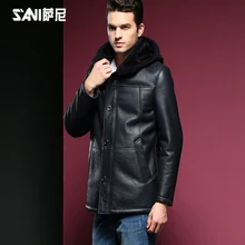 Новейшая мужская куртка из натуральной кожи, натуральная овчина, меховая верхняя одежда, мужская куртка с капюшоном и меховым воротником, тонкое меховое пальто