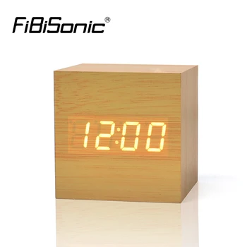 

FiBiSonic Wood Wooden Digital LED Alarm Clock with Temperature Voice Control LED Electronic Desktop Table Clocks
