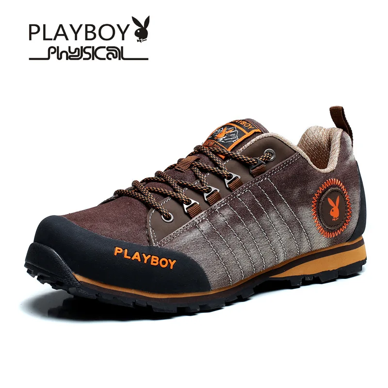 PLAYBOY/Мужская парусиновая обувь; коллекция года; дизайнерская мужская износостойкая уличная брендовая повседневная обувь на плоской подошве со шнуровкой для мужчин - Цвет: Коричневый