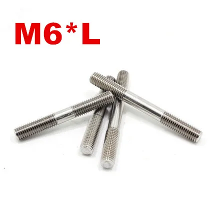 

50pcs/lot Stainless steel double end threaded rods bolts M6*25/30/35/40/45/50/60/70/80/90/100/110/120/130/140/150/160/180/200