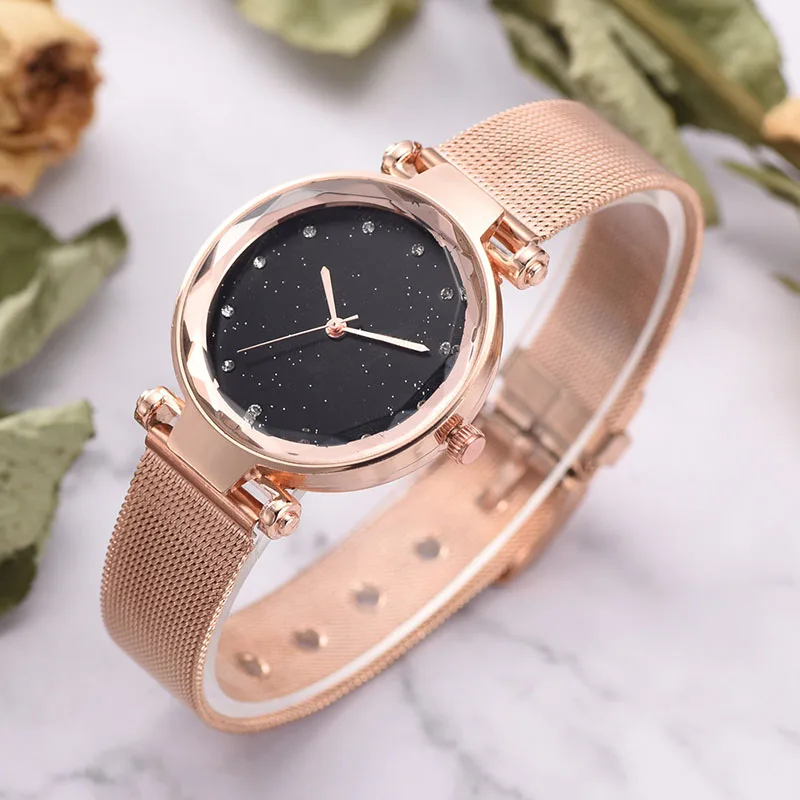 

Women Quartz Watches Starry Sky Dial Masonry with Alloy Mesh Band M8694