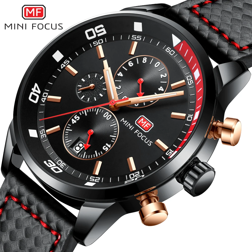 

MINI FOCUS Top Brand Luxury Chronograph Men Military Sport Watches Men's Quartz Wrist Watch Male Leather Clock relogio masculino