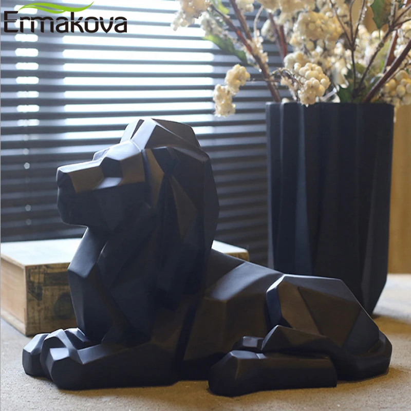 Ермакова современная абстрактная скульптура льва, статуя животного из смолы, Геометрическая статуэтка, украшение для дома, рабочего стола, офиса