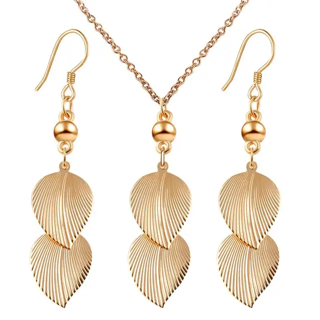 Leaf Pattern Necklace | promotion women shiny alloy gold color leaf pattern long earrings Leaf Pattern Necklace | promotion women shiny alloy gold color leaf pattern long earrings