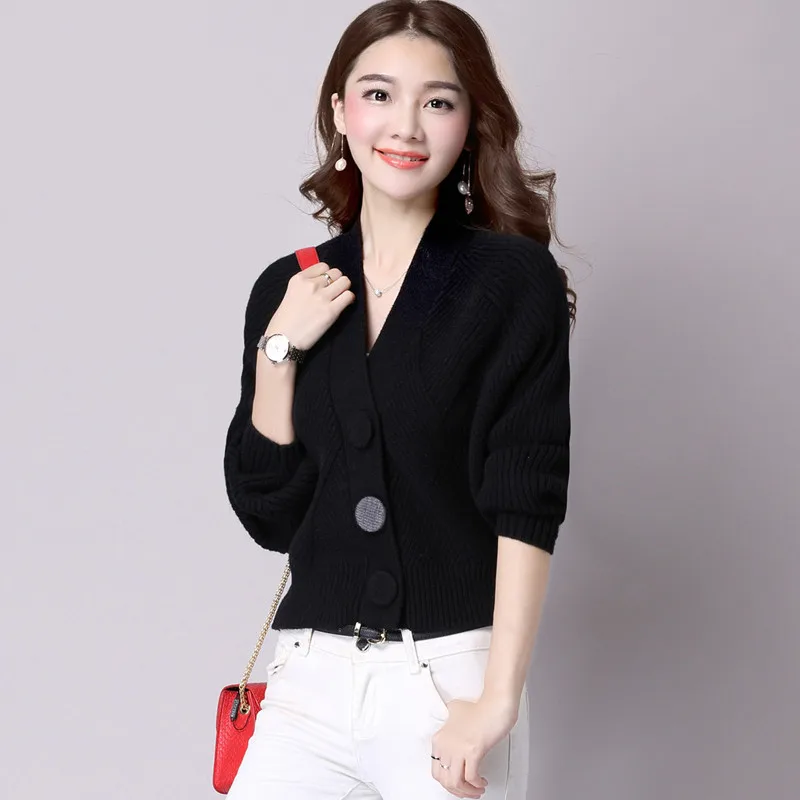 2018 Autumn Women Sweater Knitted Coat Pull High Elasticity Soft Cardigan Female Buttons Short Cloak Screw Thread Sweater S31