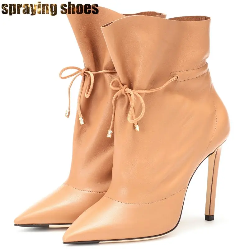 

Fashion Pointed Toe High Heels Women Ankle Boots Brown Leather Ladies Stiletto Shoes Sexy Short Booties Drop Ship Plus Size 10