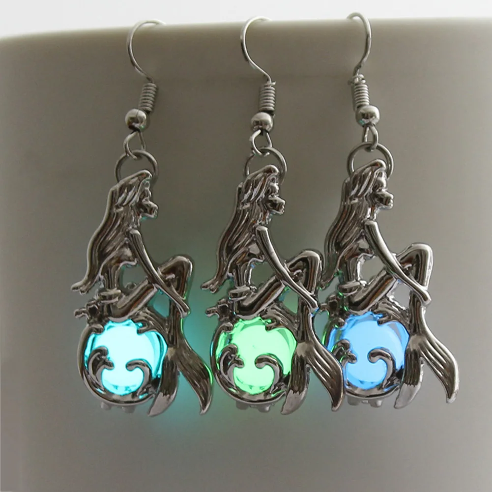 

Creative Women Jewelry Party Luminous Hollow Mermaid Pendant Ear Hook Earrings