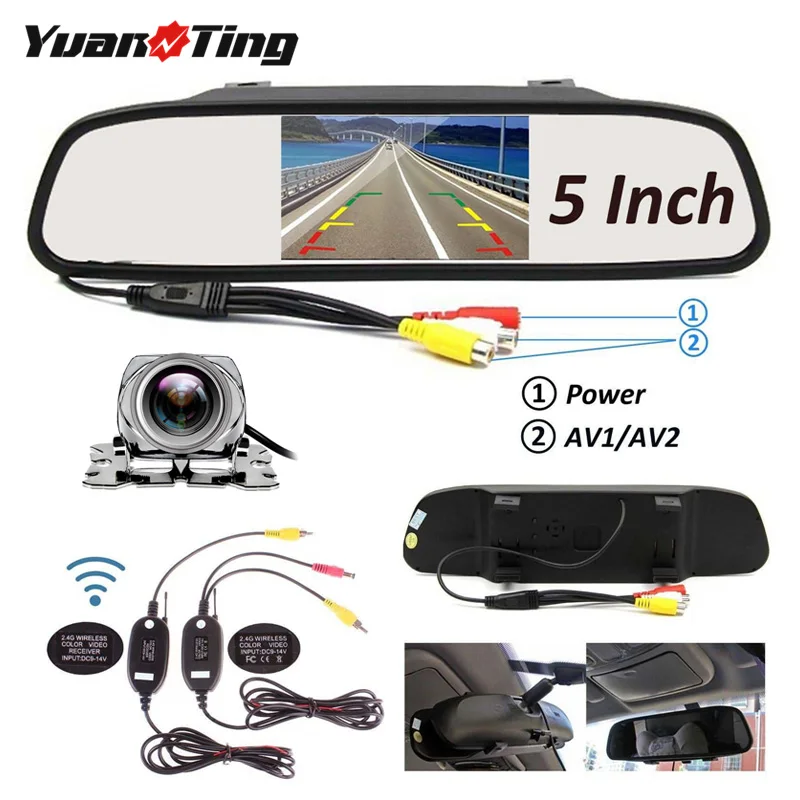 

YuanTing 2.4G Wireless Kit 5'' Inch TFT LCD Car Reverse Rear View Monitor Mirror Silver Chrome Backup Pakring Camera Waterproof