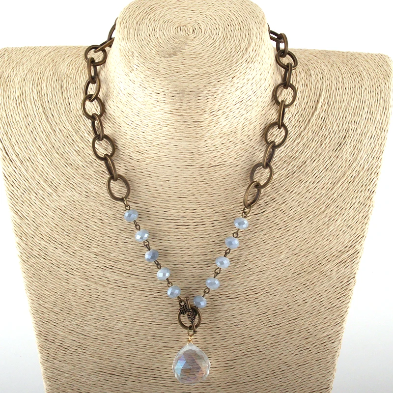 

Fashion Jewelry Rosary Chain Glass Crystal /Metal Chain Glass Boll Pendant Choker Necklaces For Women Ethnic Necklace