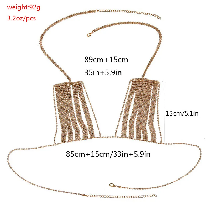 Горный хрусталь Кристалл Бикини Бюстгальтер Топ Грудь живота кисточкой цепи Кроссовер Жгут ожерелье украшения для тела фестиваль вечерние Cover Up
