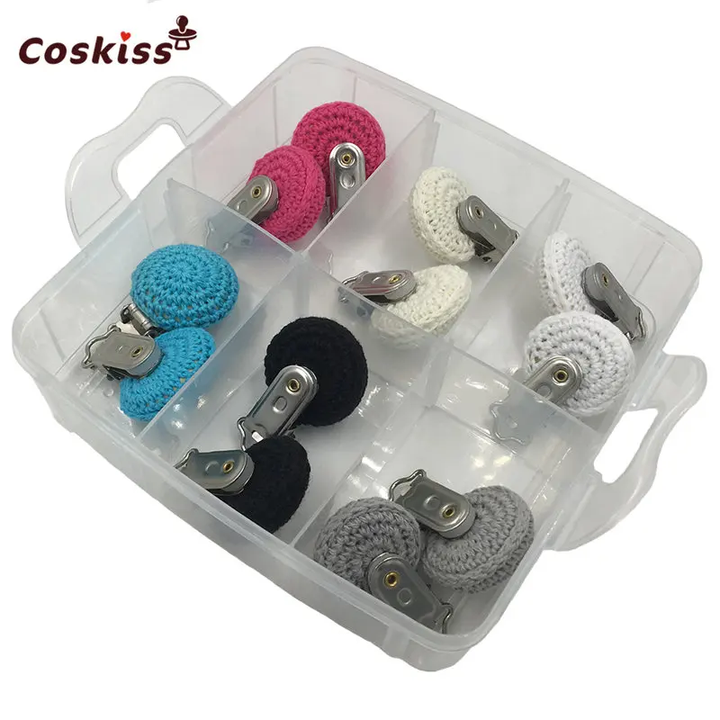 

Baby Accessories 12pc Crochet Pacifier Metal Clips Round Teether Pacifier DIY Wooden Teething Beads Set