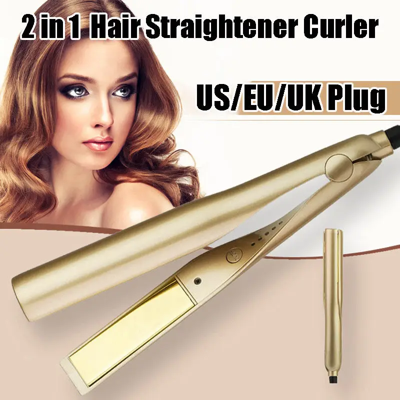 

2019 New Negative Ions 2 in 1 Hair Straightener And Curling Iron Hair Curler Tool