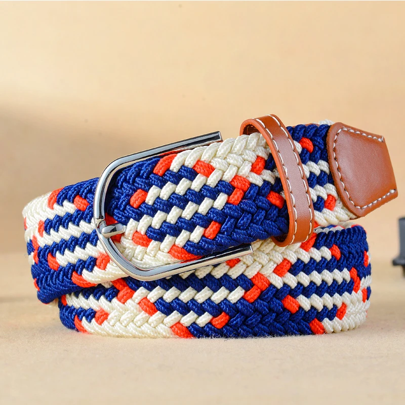 Hot Colors Belt Casual Women Knitted Pin Buckle Belt Fashion Woman Woven Elastic Stretch Belts Canvas Female