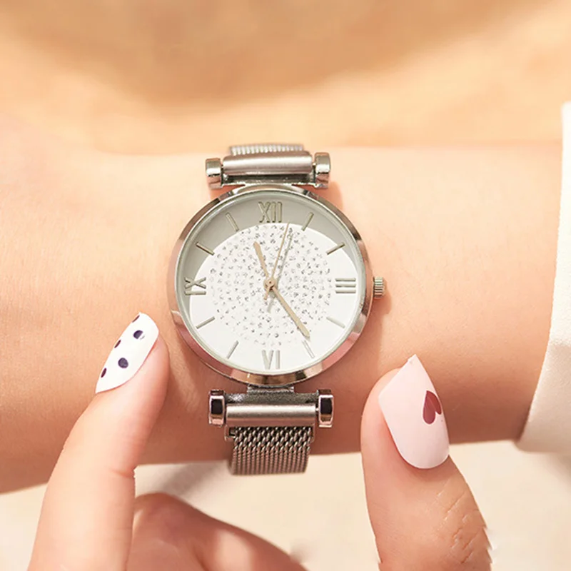 

Women Silver Watch Minimalist Style Watch Female Quartz Magnet Wristwatches Drop Shipping Waterproof Clock relogio feminino 2019