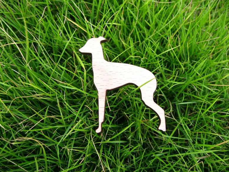 

greyhound brooch wood material fashion design