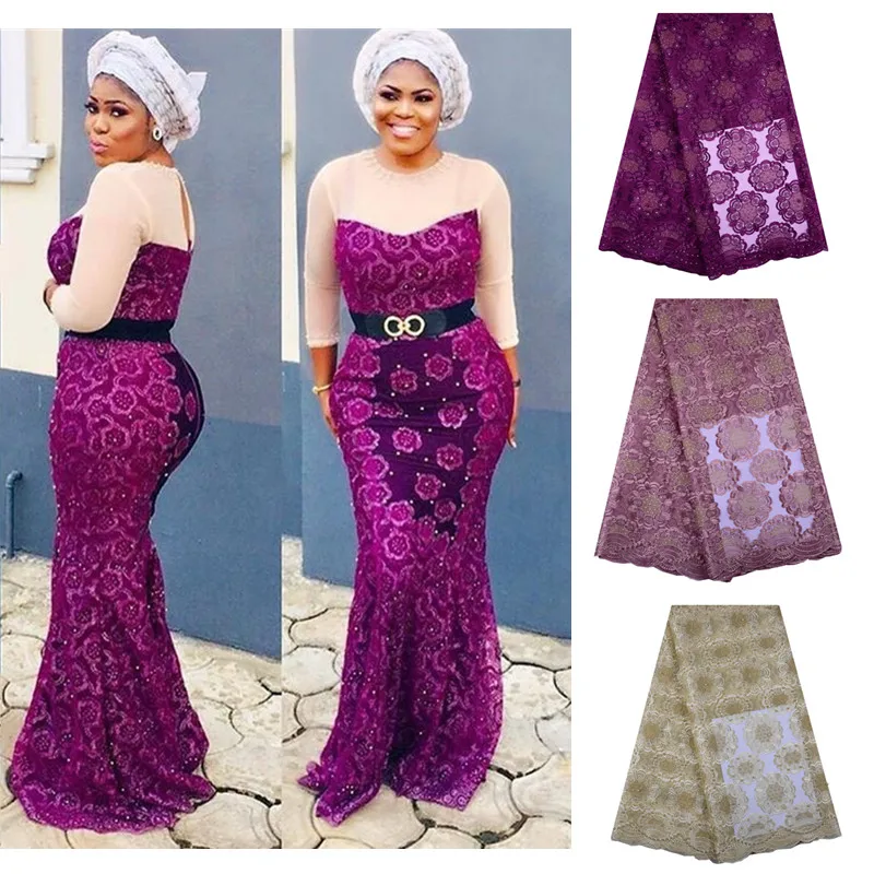 

African Lace Fabric 2019 High Quality Lace Nigerian Lace Fabric With Stones Embroidery Tulle French Lace For Women Y1406