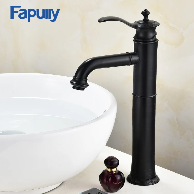 

Fapully Basin Faucet Water Tap ORB Bathroom Sink Mixer Tap Single Handle Bathroom Vanity Hot and Cold Water Tall Black Faucets