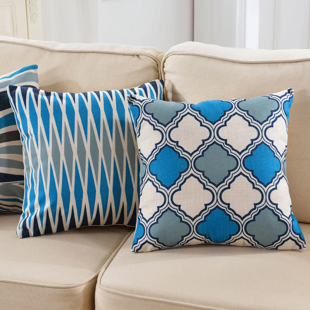 

Geometry Blue Yellow Pillow Cushion Cover Case Geometric Animals Elephant Printed Wave Stripe Cushion Cover For Sofa Car Home
