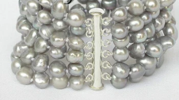 

002016 8" 6row baroque Gray pearls bracelet bangle magnet clasp Natural >>free shipping