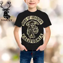 YOJULY/детская одежда с 3D-принтом для маленьких мальчиков и девочек в стиле Харадзюку с принтом «сыны анархия» Детская футболка Лидер продаж, мода, A143