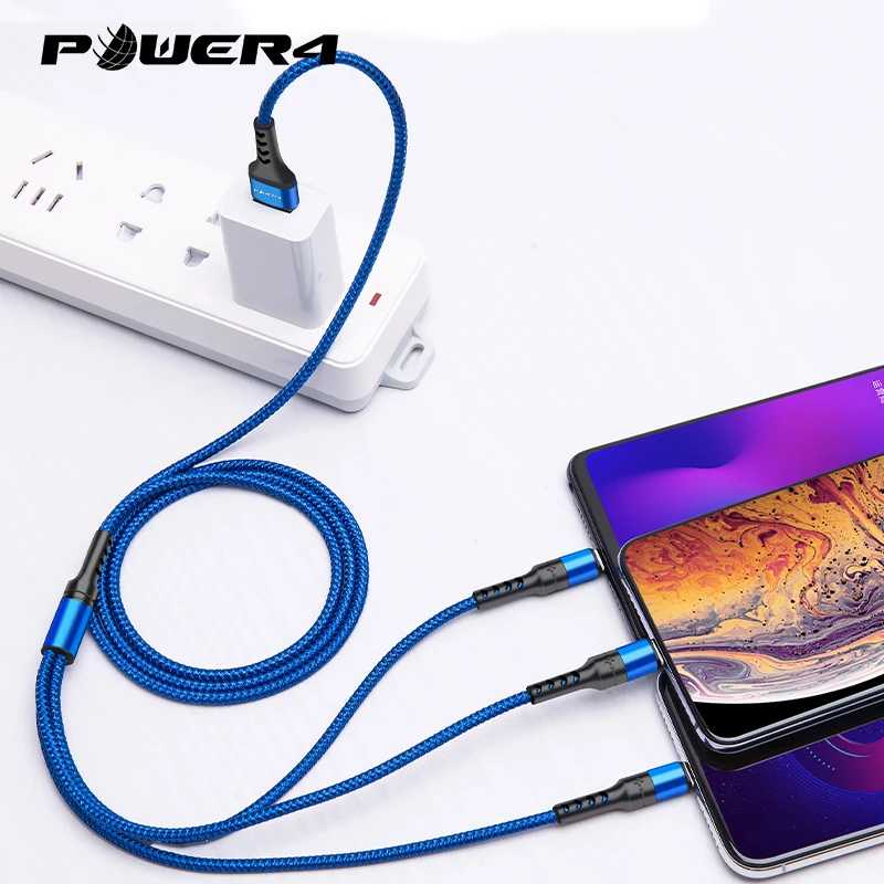 Power4 мобильные телефоны USB шнуры 3 в 1 для iPhone зарядный кабель usb type C для Lightning Micro USB Android кабели зарядки