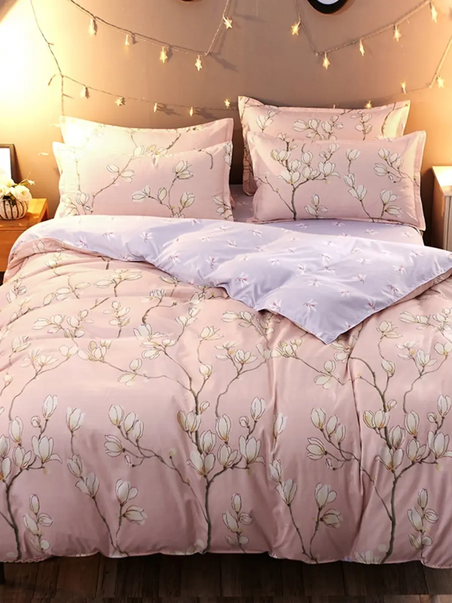 

4 Pcs Bedclothes Set Modern Elegant Flower Themed Home Bedsheet Set