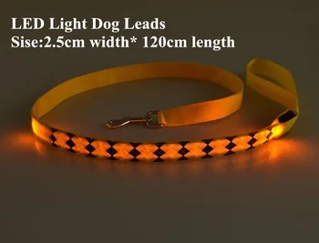 

FD47 LED Light dog leads 2.5cm width 120cm length pet dog LED Leashes pet dog Drawstring /w rhombus design free shipping