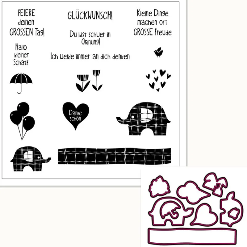 

German elephant Stamp And metal die for Scrapbooking Transparent Silicone Rubber DIY Photo Album Decor