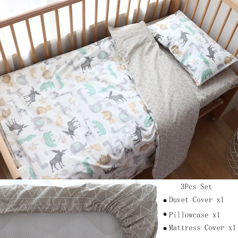 Комплект постельного белья из 3 предметов для новорожденных, с рисунком звезды, детское постельное белье для мальчиков, чистый хлопок, Тканое постельное белье для кроватки, пододеяльник, простыня - Цвет: Animal 3Pcs Fitted