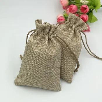 

100Pcs Natural Jute Sack Vintage Style Handmade Drawstring Bags for Jewelry Wedding Christmas Gift Packaging Linen pouch Bags