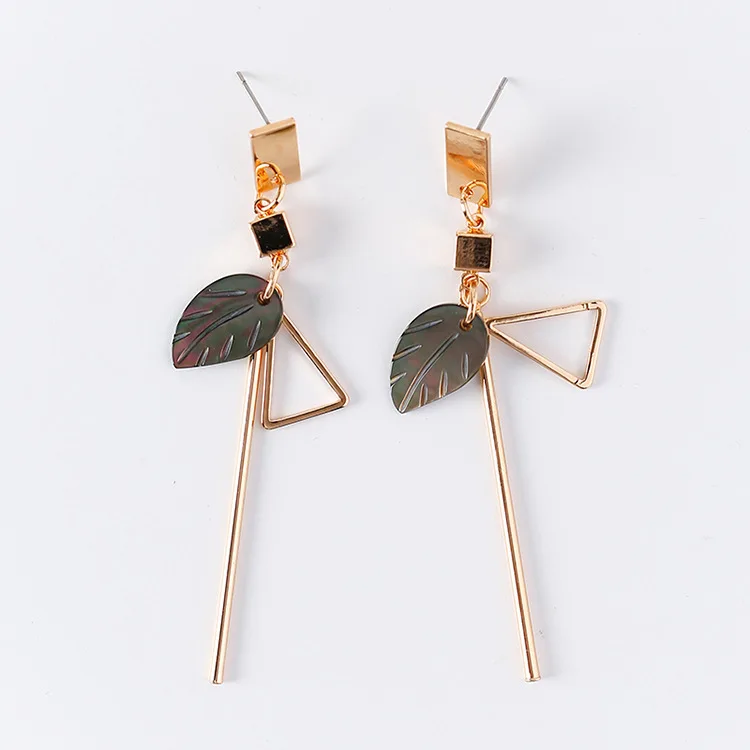 

2018 Korean Geometric Shell Leaf Hollow Triangle Long Alloy Strip Drop Earrings for Women Party Jewelry Pendientes Mujer Moda