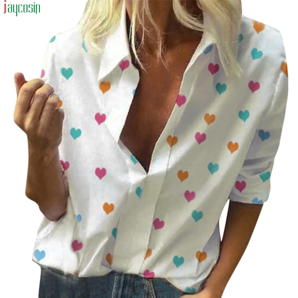

JAYCOSIN Fashion blouse Shirts Women Casual Long Sleeved Loose Print Deep sexy V Neck Summer Shirts Ladies blouse Women Tops new
