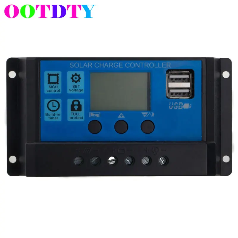 

10/20/30A PWM Dual USB Solar Panel Battery Regulator Charge Controller 12/24V LCD Drop Shipping Support